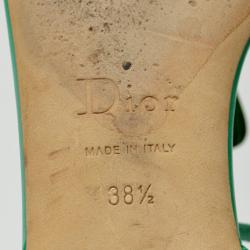 Pre Owned Dior Green Leather Flat Sandals Size 38.5