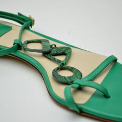 Pre Owned Dior Green Leather Flat Sandals Size 38.5