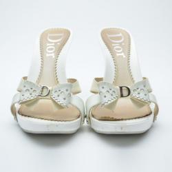 Pre Owned Dior White Bow Detail Sandals Size 38