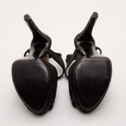 Pre Owned Dior 'Celeste' Black Glitter and Suede T-Strap Sandals Size 38