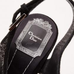 Pre Owned Dior 'Celeste' Black Glitter and Suede T-Strap Sandals Size 38