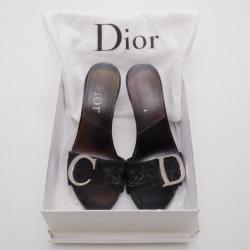 مملوكة مسبقًا Dior Black Embroidered Slides Size 38