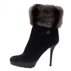 Pre Owned Dior Black Suede and Fur Ankle Boots Size 40