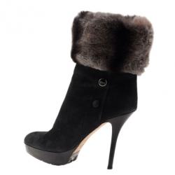 Pre Owned Dior Black Suede and Fur Ankle Boots Size 40