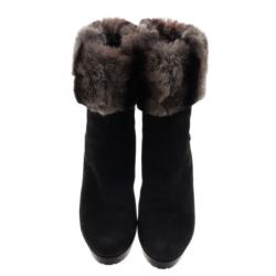 Pre Owned Dior Black Suede and Fur Ankle Boots Size 40