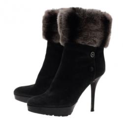 Pre Owned Dior Black Suede and Fur Ankle Boots Size 40