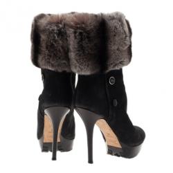 Pre Owned Dior Black Suede and Fur Ankle Boots Size 40
