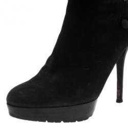 Pre Owned Dior Black Suede and Fur Ankle Boots Size 40