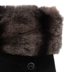 Pre Owned Dior Black Suede and Fur Ankle Boots Size 40