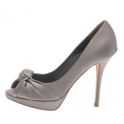Pre Owned Dior Grey Knotted Satin Peep Toe Pumps Size 39