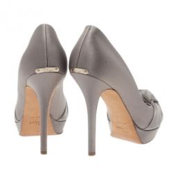 Pre Owned Dior Grey Knotted Satin Peep Toe Pumps Size 39