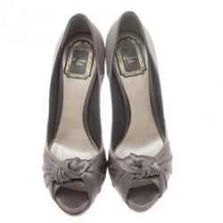 Pre Owned Dior Grey Knotted Satin Peep Toe Pumps Size 39