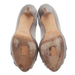 Pre Owned Dior Grey Knotted Satin Peep Toe Pumps Size 39