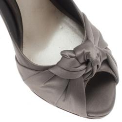 Pre Owned Dior Grey Knotted Satin Peep Toe Pumps Size 39