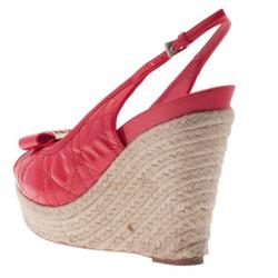 Pre Owned Dior Coral Patent Cannage Espadrille Wedge Sandals Size 40