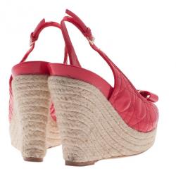 Pre Owned Dior Coral Patent Cannage Espadrille Wedge Sandals Size 40