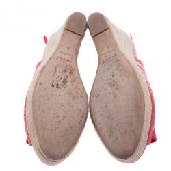 Pre Owned Dior Coral Patent Cannage Espadrille Wedge Sandals Size 40