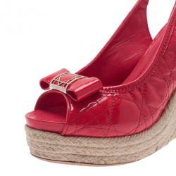 Pre Owned Dior Coral Patent Cannage Espadrille Wedge Sandals Size 40