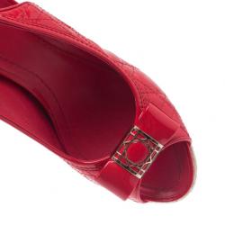 Pre Owned Dior Coral Patent Cannage Espadrille Wedge Sandals Size 40