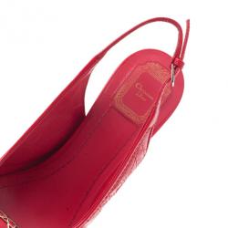 Pre Owned Dior Coral Patent Cannage Espadrille Wedge Sandals Size 40