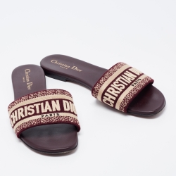 Pre Owned Dior Brown Canvas Dway Flat Slides Size 38