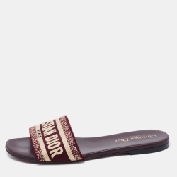 Pre Owned Dior Brown Canvas Dway Flat Slides Size 38