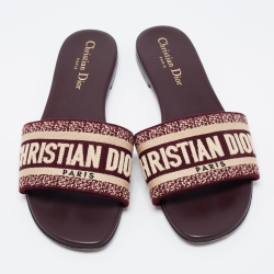 Pre Owned Dior Brown Canvas Dway Flat Slides Size 38