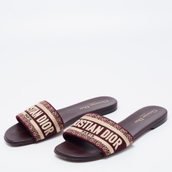 Pre Owned Dior Brown Canvas Dway Flat Slides Size 38