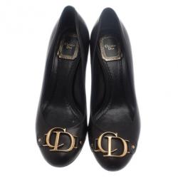 مملوكة مسبقًا حذاء كعب عالي ديور بالشعار  جلد أسود مقاس 36.5