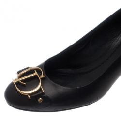 مملوكة مسبقًا حذاء كعب عالي ديور بالشعار  جلد أسود مقاس 36.5