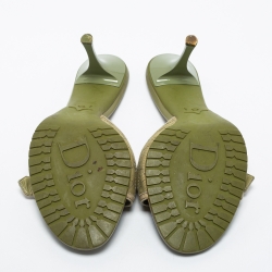 Pre Owned Dior Green Cannage Canvas Buckle Slide Sandals Size 39