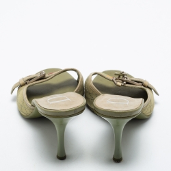 Pre Owned Dior Green Cannage Canvas Buckle Slide Sandals Size 39