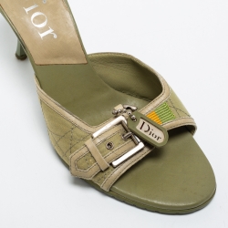 Pre Owned Dior Green Cannage Canvas Buckle Slide Sandals Size 39