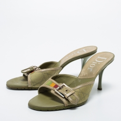 Pre Owned Dior Green Cannage Canvas Buckle Slide Sandals Size 39