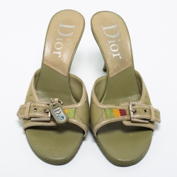 Pre Owned Dior Green Cannage Canvas Buckle Slide Sandals Size 39