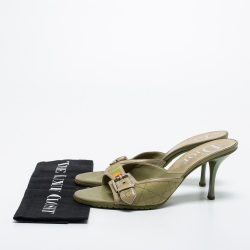 Pre Owned Dior Green Cannage Canvas Buckle Slide Sandals Size 39