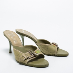 Pre Owned Dior Green Cannage Canvas Buckle Slide Sandals Size 39