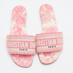 مملوكة مسبقًا Dior Pink/White Embroidered Canvas Dway Flat Slides Size 38