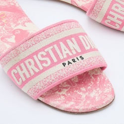 مملوكة مسبقًا Dior Pink/White Embroidered Canvas Dway Flat Slides Size 38