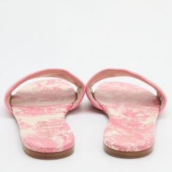 مملوكة مسبقًا Dior Pink/White Embroidered Canvas Dway Flat Slides Size 38