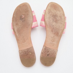 مملوكة مسبقًا Dior Pink/White Embroidered Canvas Dway Flat Slides Size 38