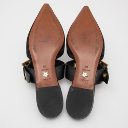 Pre Owned Dior Black Fabric and Leather D Dior Flat Mules Size 38