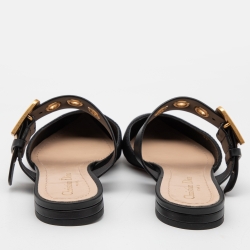 Pre Owned Dior Black Fabric and Leather D Dior Flat Mules Size 38