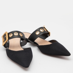 Pre Owned Dior Black Fabric and Leather D Dior Flat Mules Size 38