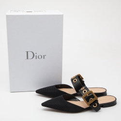 Pre Owned Dior Black Fabric and Leather D Dior Flat Mules Size 38