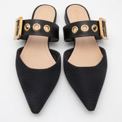 Pre Owned Dior Black Fabric and Leather D Dior Flat Mules Size 38