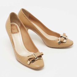 Pre Owned Dior Beige Leather Bow Pumps Size 40