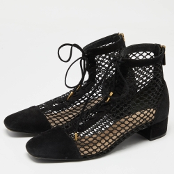 Dior Black Suede and Mesh Naughtily-D Mesh Ankle Boots Size 40