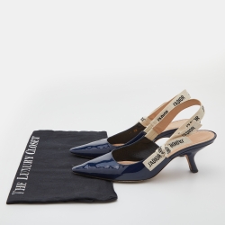 Pre Owned Dior Navy Blue Patent Leather J'adior Pointed Toe Slingback Pumps Size 38