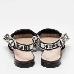 Dior Black Cannage Embroidered Fabric Moi Slingback Flats Size 37.5